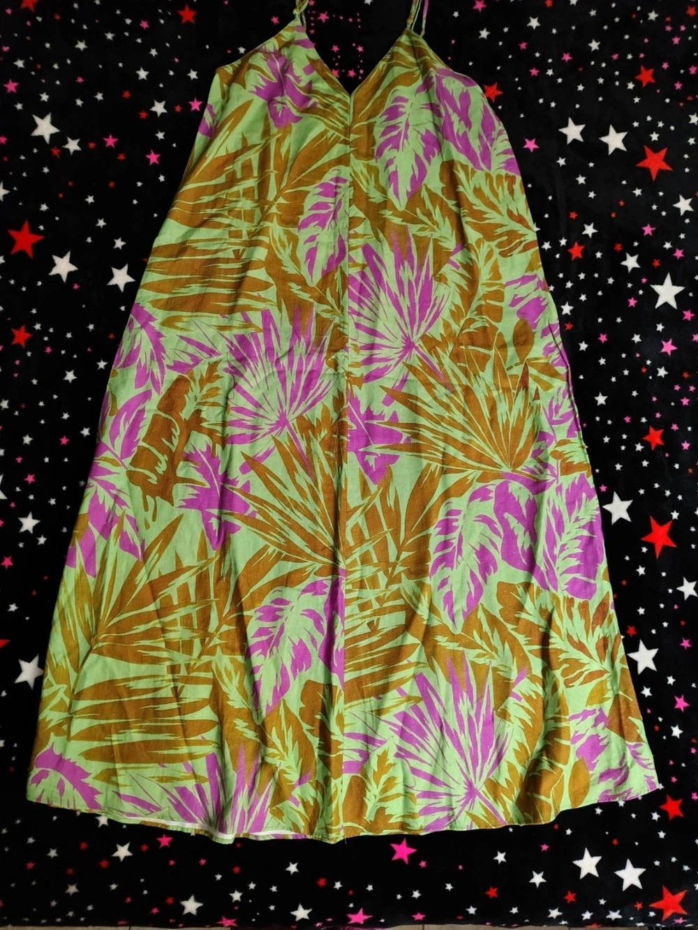 Zara Green, Brown & Purple Tropical A-Line Dress